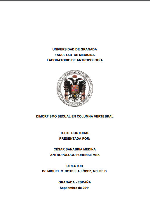 TESIS DOCTORAL DE D. CÉSAR SANABRIA MEDINA. «Dimorfismo sexual en columna vertebral».