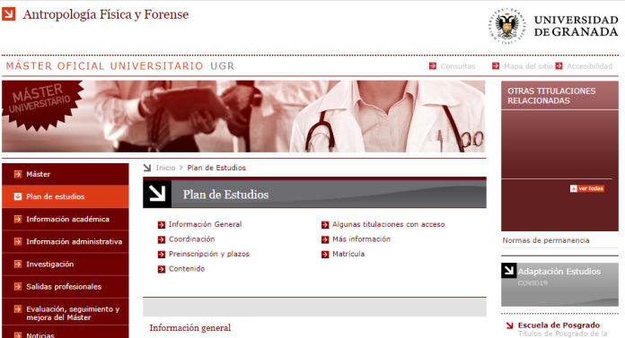MÁSTER OFICIAL UNIVERSITARIO DE ANTROPOLOGÍA FÍSICA Y FORENSE . UNIVERSIDAD DE GRANADA.